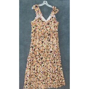 Eloquii Dress Womens 22 Yellow Maxi Sleeveless Tiered‎ Ruffles Ditzy Flowers
